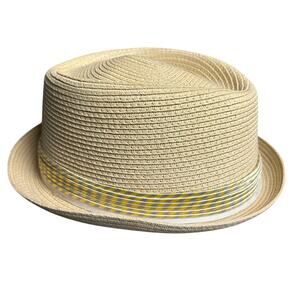 CapStar straw pork pie hat stingy brim fedora scarf band L unisex beach vacation